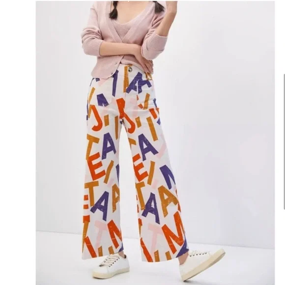 ⭐️Anthro Maeve JE TAIME Pattern Collette Wide Leg Pant sz 30⭐️ - Picture 3 of 8